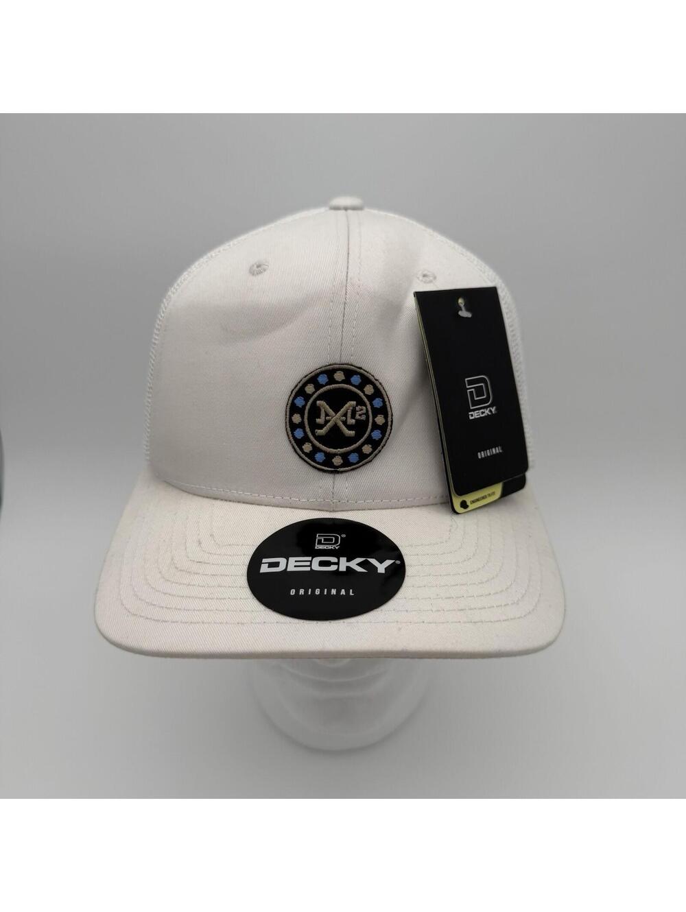 Decky MX2 Solid 6-Panel Structured Trucker Hat White Round Patch SnapBack NWT